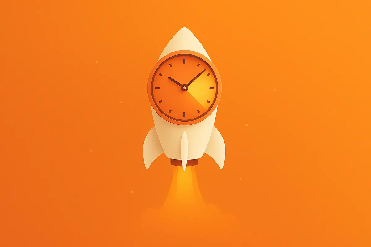 A minimalist digital illustration of a clock face with a bright five-minute slice highlighted, symbolizing small beginnings leading to big productivity.