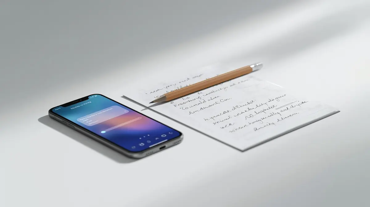 A person pausing at a minimal wooden desk with a closed laptop, soft daylight through a window, evoking thoughtful stillness